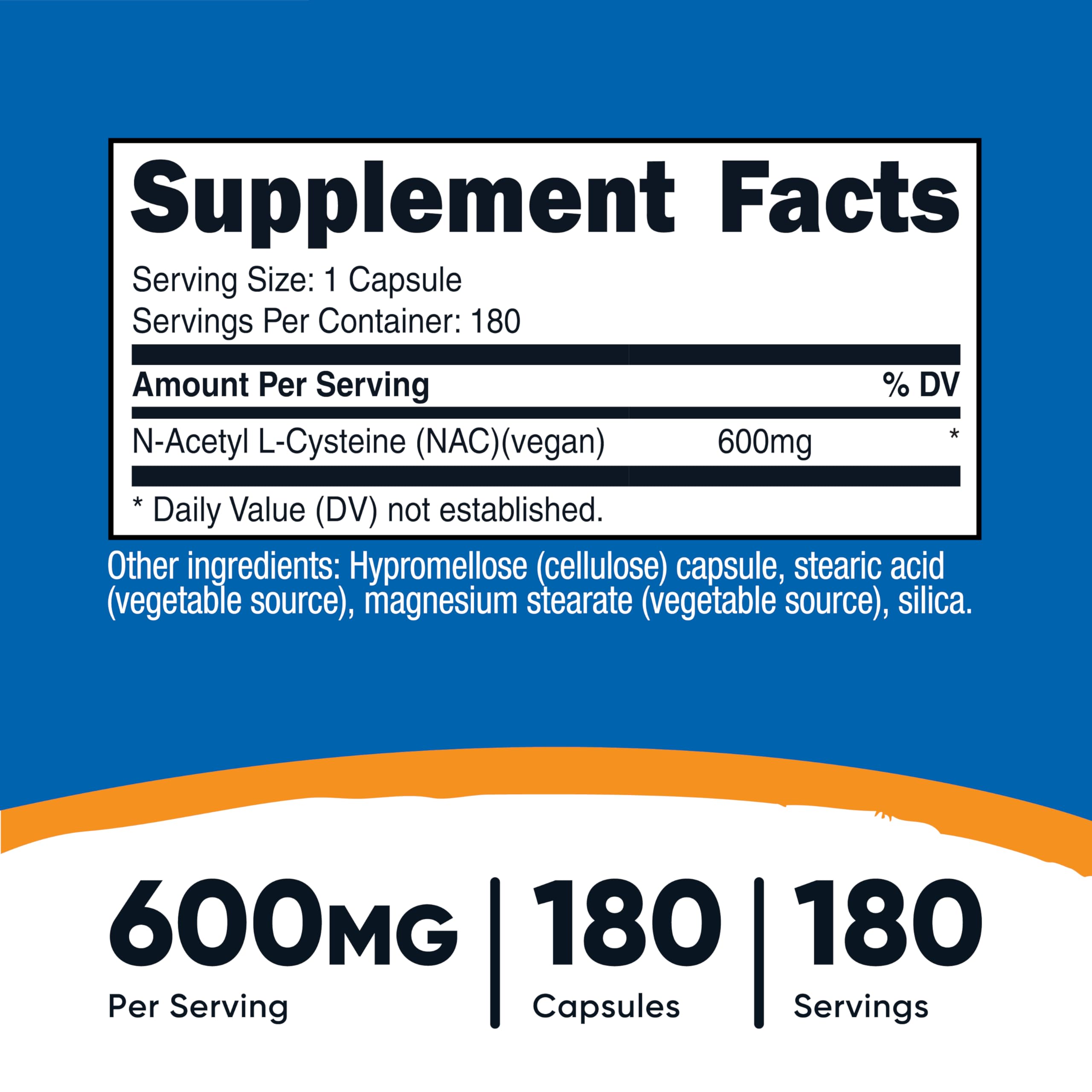 Nutricost N-Acetyl L-Cisteina (NAC) 600mg, 180 capsule - Capsule vegetali, non OGM, senza glutine