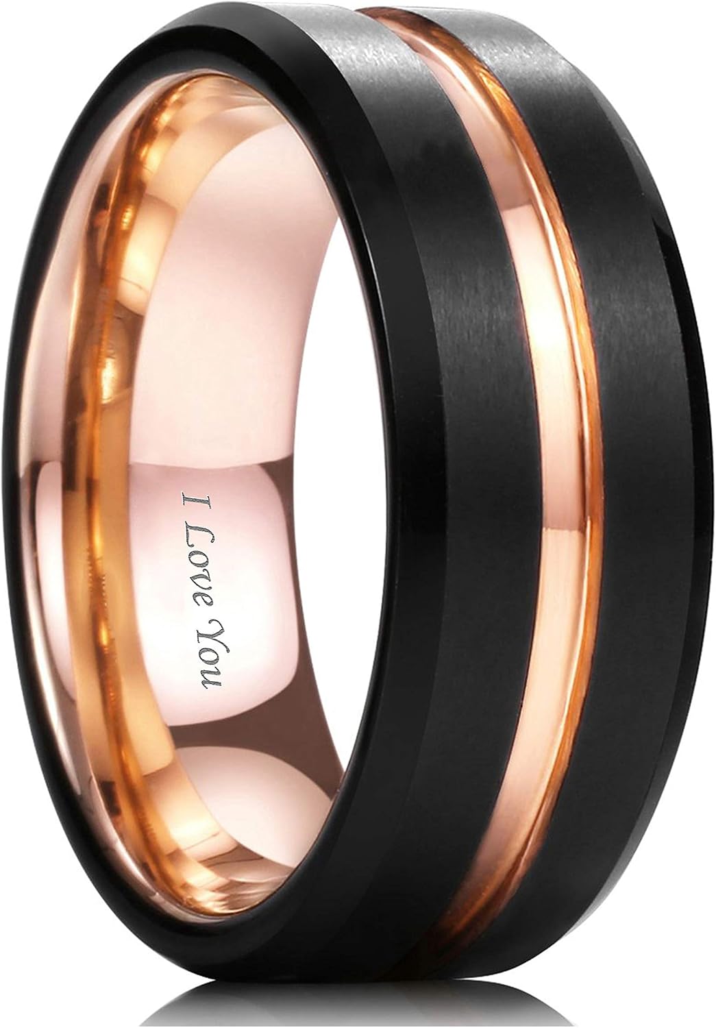 WASOLIE Tungsten Carbide Wedding Ring Engagement Band for Men Women Rose Gold Blue Black Matte Brushed Comfort Fit 8mm