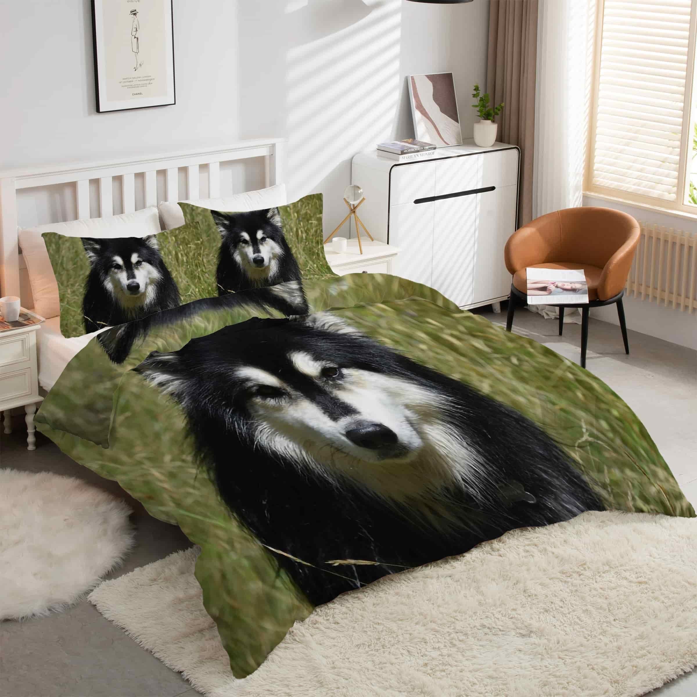 Housse de Couette 200x200 Husky Animaux avec 2 Taies d'Oreiller kK5284