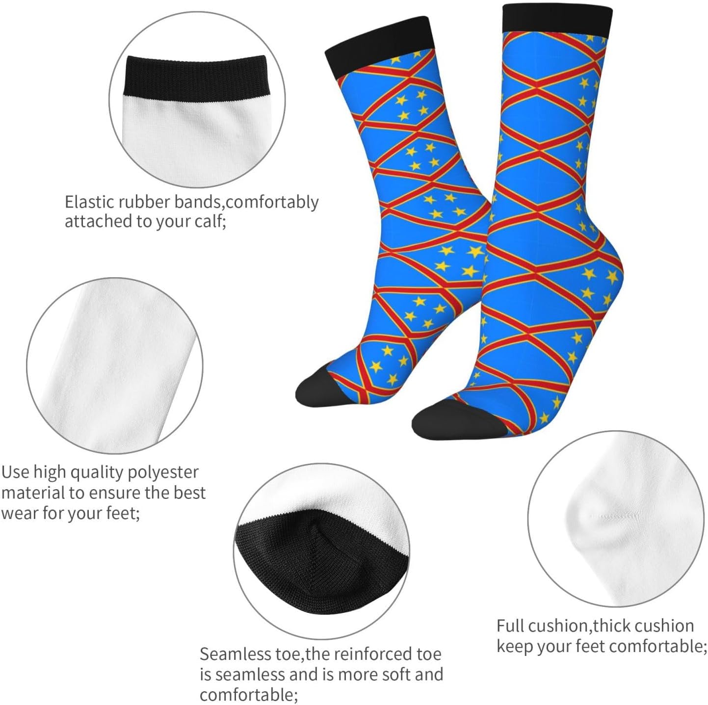 Flag of the Congo Unisex Crew Work Cushion Socks Long Athletic Running Socks Workout Breathable Socks