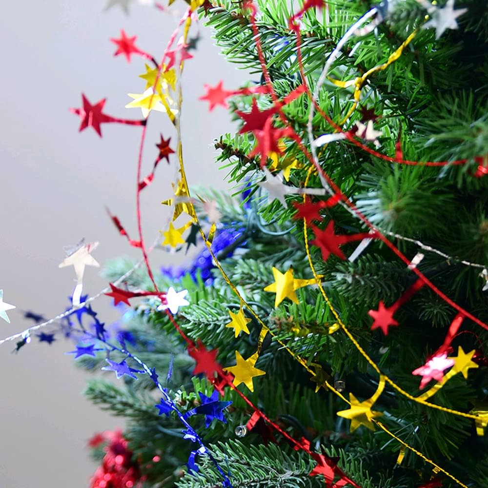 Star Tinsel Garlands with Wire, Christmas Star Wire Garland Christmas Tree Ornament for Xmas Wedding Birthday Party Festive DIY Craft Home Decoration, 25 Feet 2PC (Rose) image 2