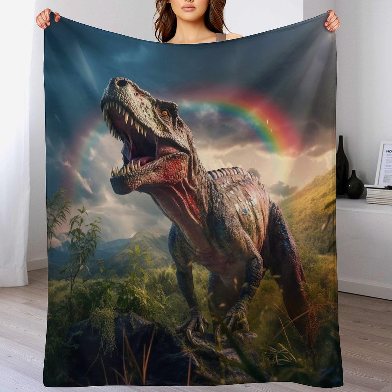 Manta de franela texturizada reversible de dinosaurios para hogar