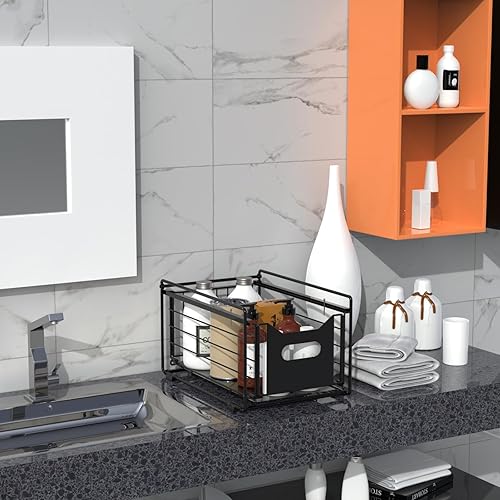 Miniatura 8 de Organizadores y almacenamiento debajo del fregadero organizador debajo del gabinete para baño, cocina, sala de estar, cesta de metal de 1 nivel con