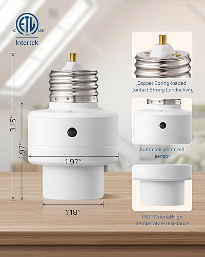 Miniatura 6 de DEWENWILS Toma de sensor de luz, enchufes de bombilla del atardecer al amanecer con temporizador, rotación de sensor de 360, adaptador de enchufe de