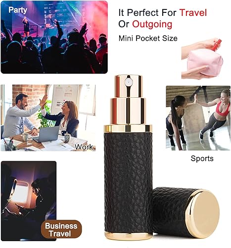 Miniatura 5 de 2 botellas atomizadoras de perfume (0.2 fl oz), mini botella vacía recargable de colonia con funda de cuero de lujo, para viajes, trabajo lateral,