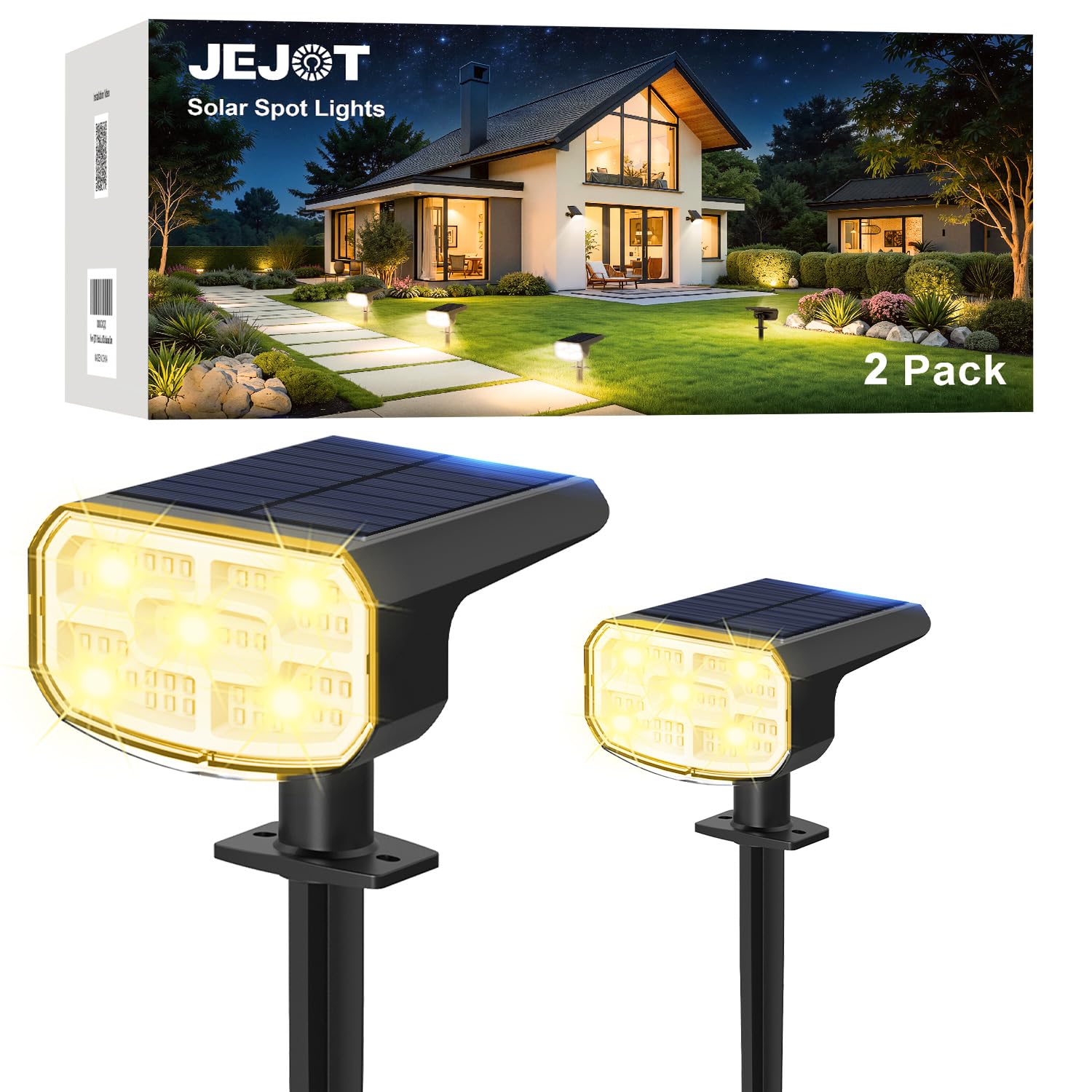 JEJOT Solar Spot Lights Outdoor Waterproof, Solar Spotlights, 2 Pack