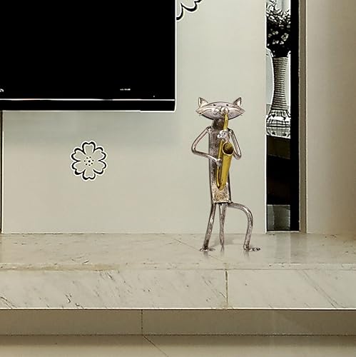 Miniatura 5 de Too-arts Un saxofón que juega la escultura del metal del gato de la estatua del hierro, artesanías, 3 diseño divertido