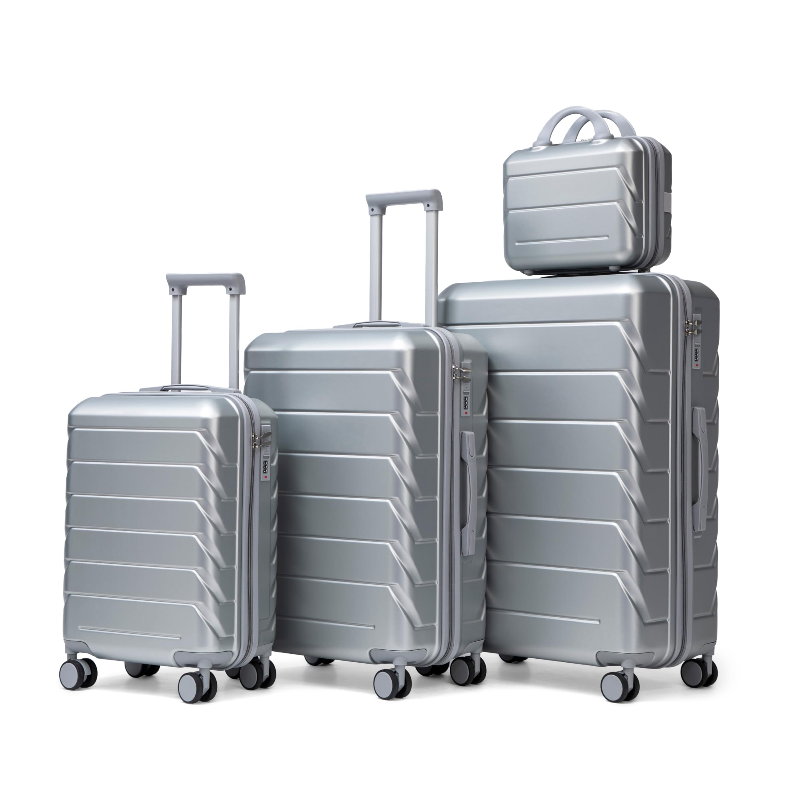 Set di Valigie Rigide in ABS, per Viaggi e Vacanze, Argento, 4 Pezzi