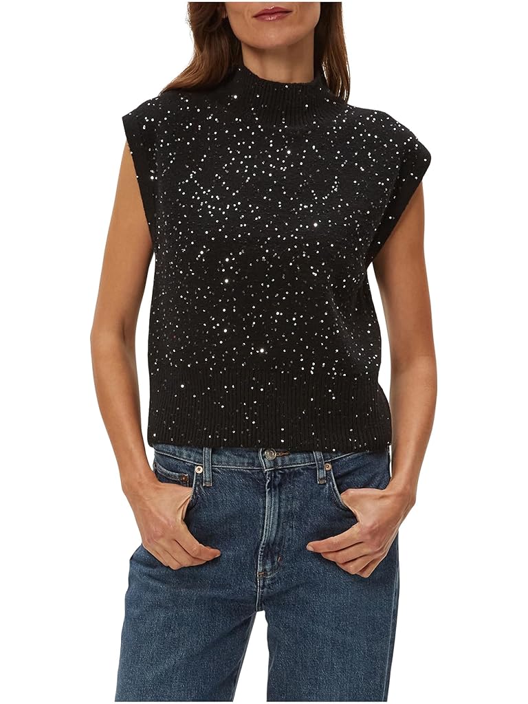 Black Michael Stars Raina Mock Neck Sweater