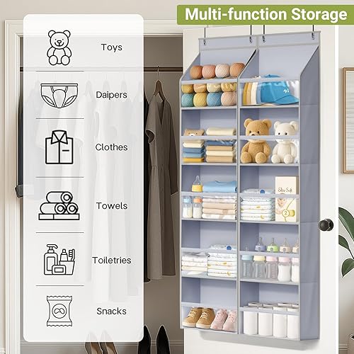 Miniatura 7 de AOODA Paquete de 2 organizadores para colgar sobre la puerta, organizador de gran capacidad para colgar en la puerta del armario, con bolsillos
