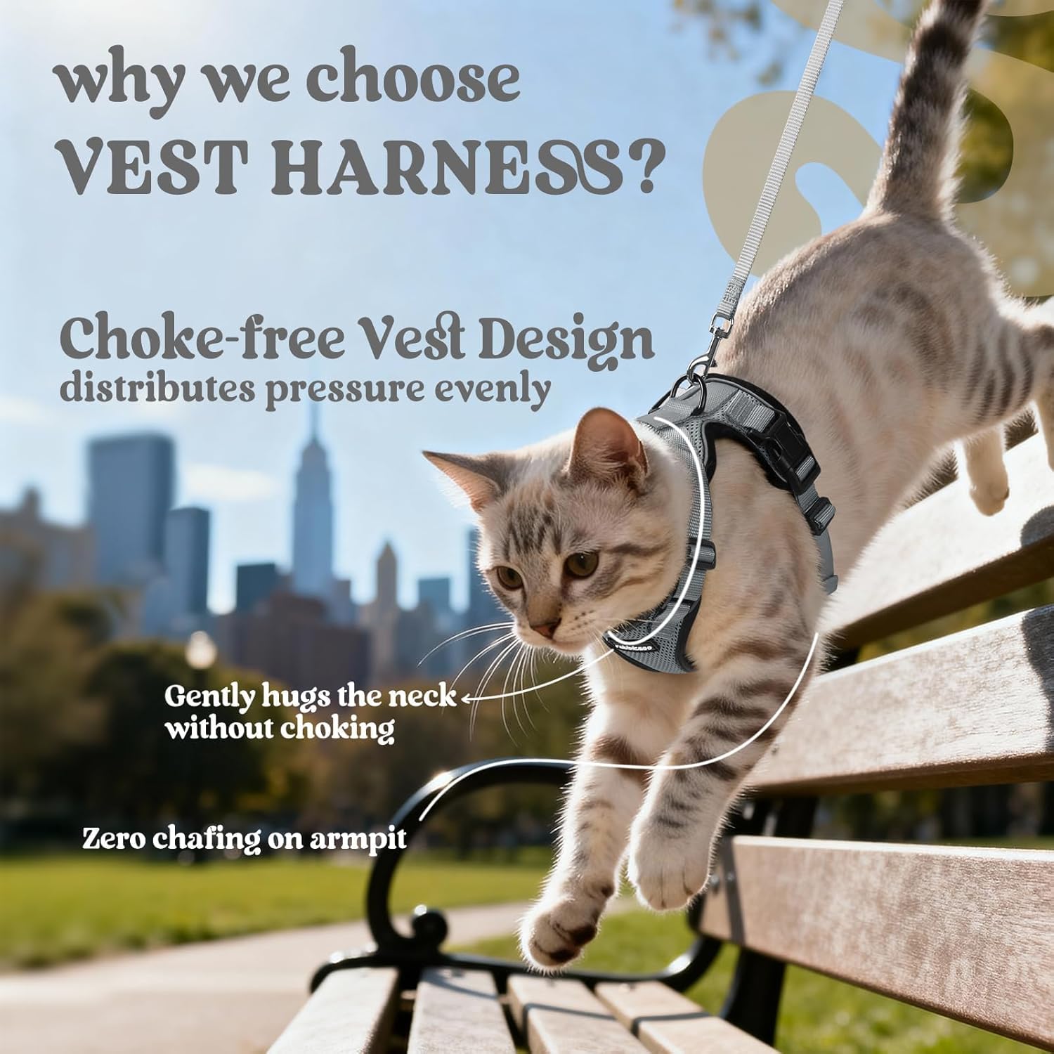 rabbitgoo Cat Harness and Leash for Walking, Escape Proof Soft Adjustable Vest Harnesses for Cats, Easy Control Breathable Reflective Strips Jacket, Grey, XS
