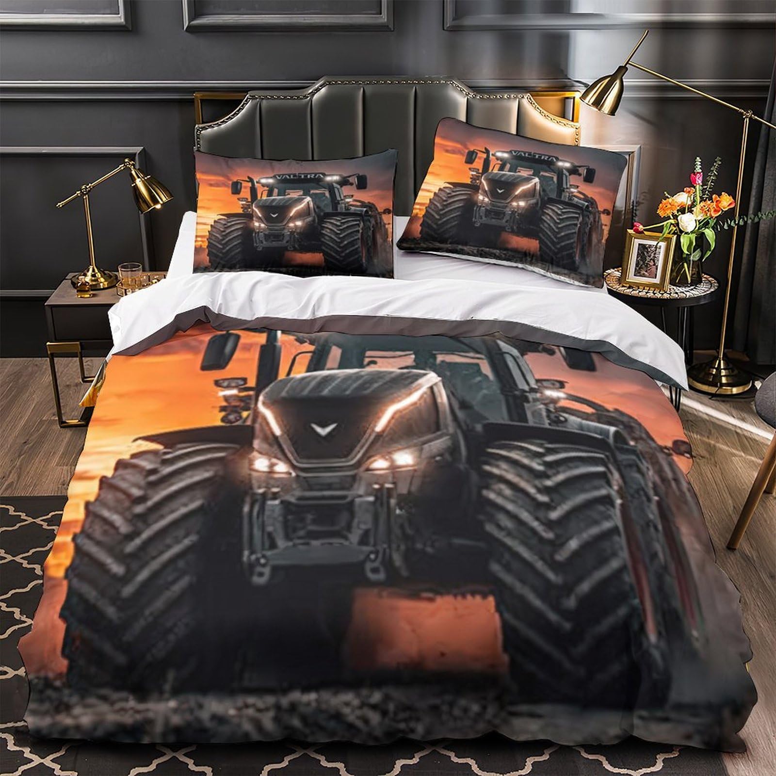 MMDASBVPE Tractor Front View Duvet Cover 3D Print Breathable 3-Piece Bed Set Hidden Zipper Quilt Cover Luxury Hypoallergenic for Teens Adults Kids Women Girls Boys Youth Super king（260x220cm）