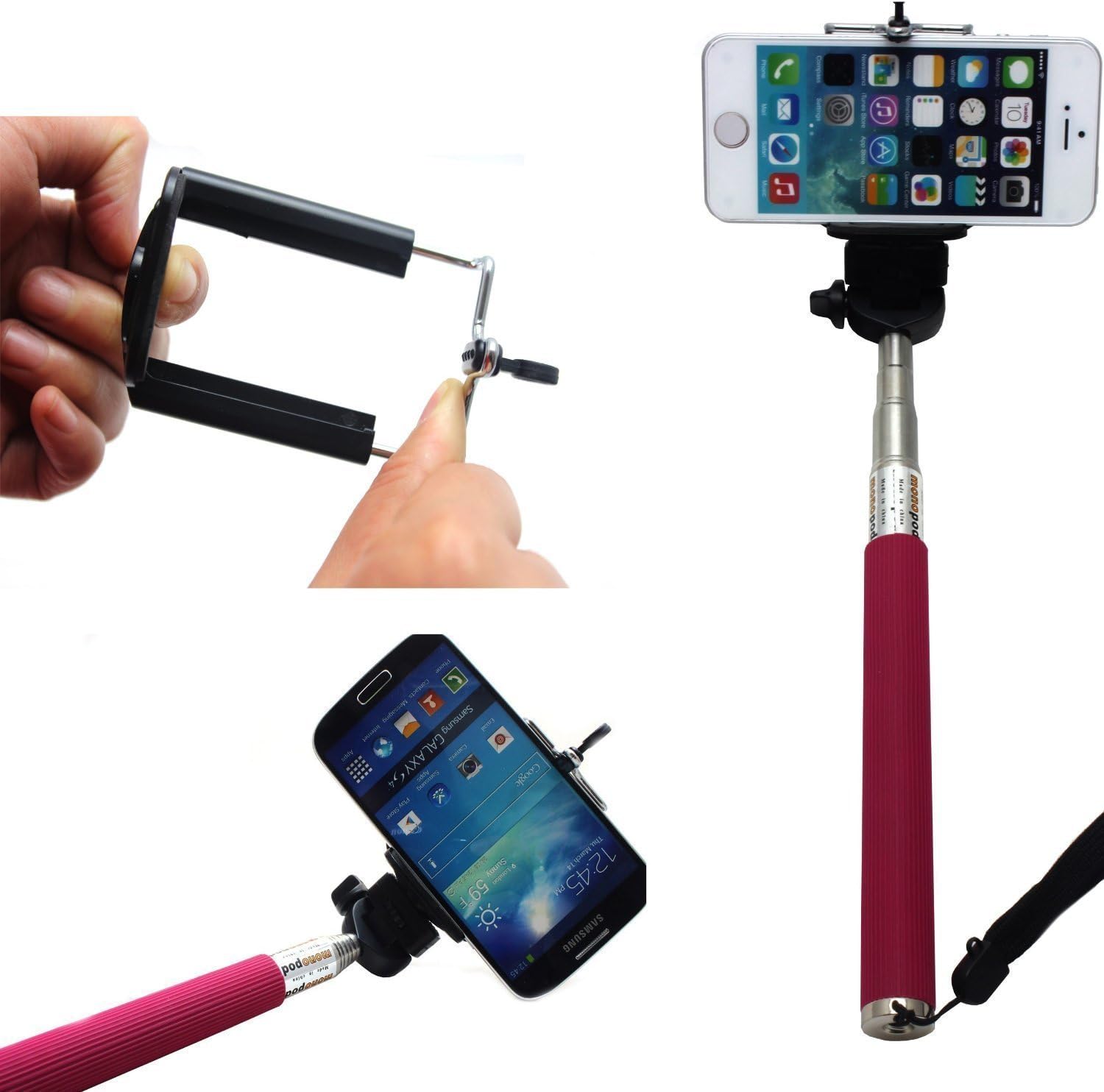 VIPstore Extendable Selfie Selfprotrait Handheld Monopod Stand Holder For iPhone Samsung Cellphone Camera (red)