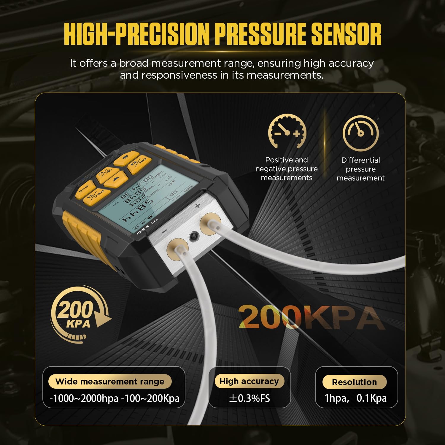 Manometer Gas Pressure Tester,Digital Manometer,Dual Port Air Pressure Meter,HVAC Gas Pressure Tester with 10 Selectable Units, Various Adapters, -100~200 Kpa,PT520