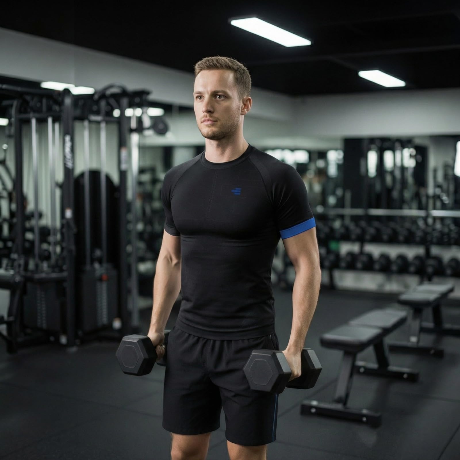 R-EVENGE Maglia a Manica Corta Compression da Uomo, Ideale per Il Workout in Palestra