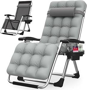 Suteck Zero Gravity Chair, Reclining Camping Lounge Chair w/Removable Cushion, Upgraded Lock and Cup Holder, Reclining Patio Chairs Folding Recliner for Indoor and Outdoor