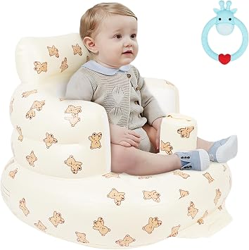 Baby Inflatable Seat, Inflatable Baby Chair for Babies 3 Months and Up Built in Air Pump Infant Back Support Sofa Toddler Chair for Sitting Up, Quick Inflate