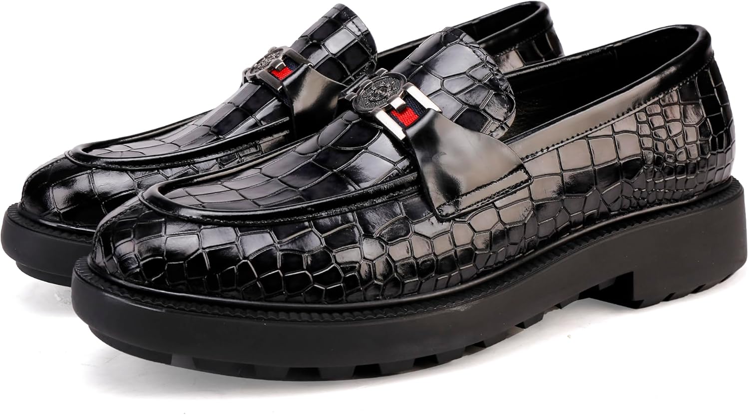 Men's Leather Penny Loafer Shoes Platform Sole Slip-On Driving Moccasin with Buckle, Wedding & Party Dress Shoes for Men