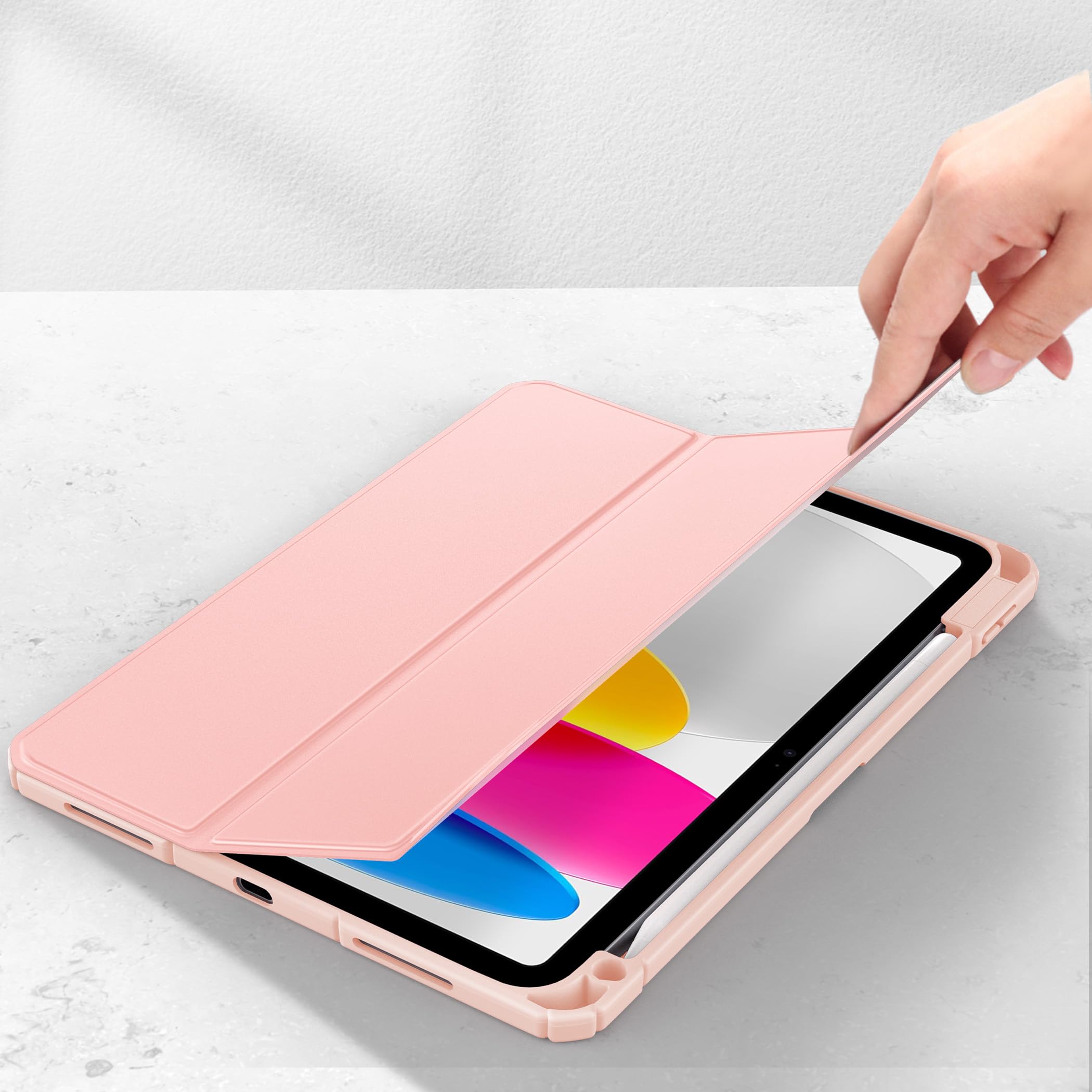 CACOE Custodia Cover Compatibile con iPad 10 generazione 2022, Ultra Sottile Retro Trasparente Cover con Portapenne, Oro Rosa