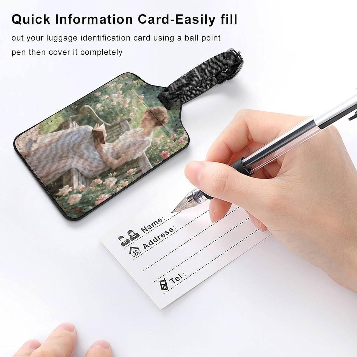 Garden Reading Luggage Tag PU Leather Luggage Tag for Suitcases Protection Bag Tags with Information Card Cute Travelambo Baggage Identifier for Travel Bags image 5