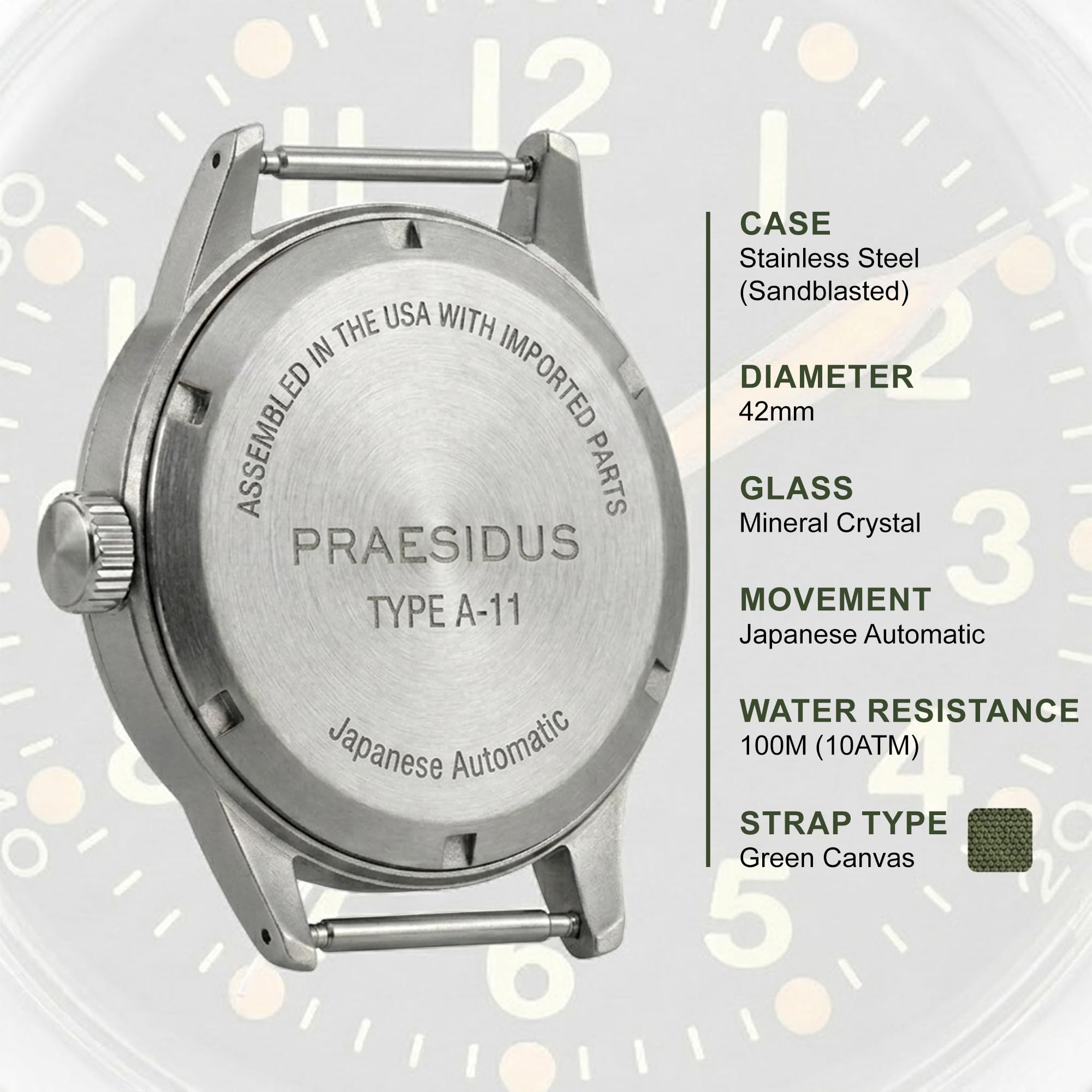 PRAESIDUS A-11 Service Watch Men's Automatic WW2 Gift - Dettaglio