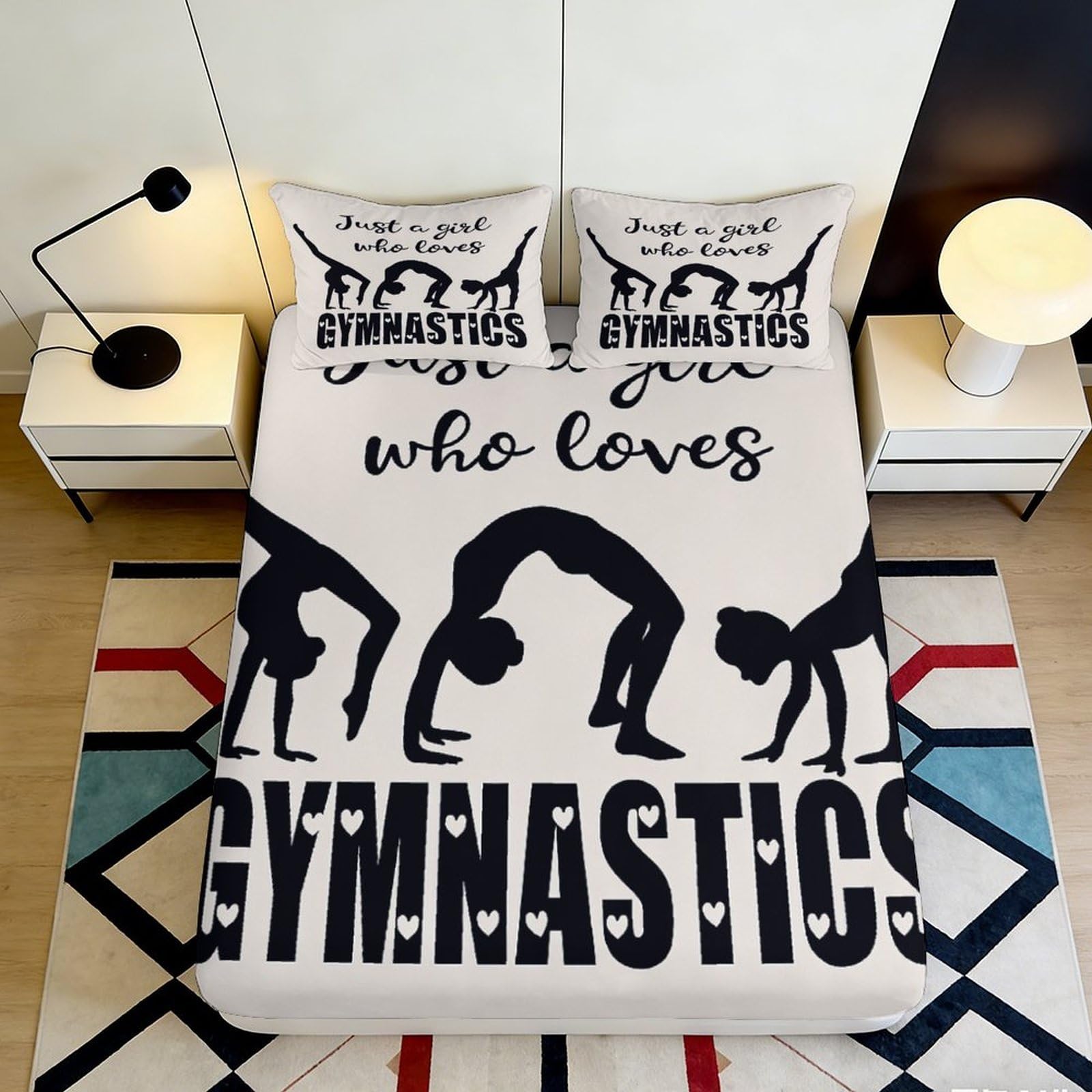 3D Printed Gymnastics Theme Fitted Sheet Microfiber Soft Breathable Silhouette Bed Cover for Bedroom Dorm Decor 90x200x25cm
