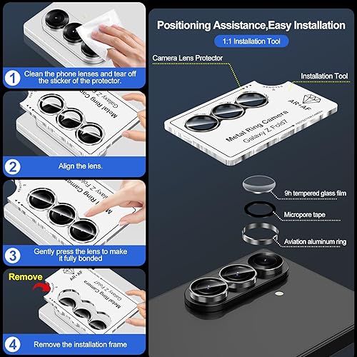Vista 6 de Protector de lente de cámara para Samsung Galaxy Z Fold 7, cubierta individual de lente de vidrio templado, [fuerte absorción] cubierta de lente 1
