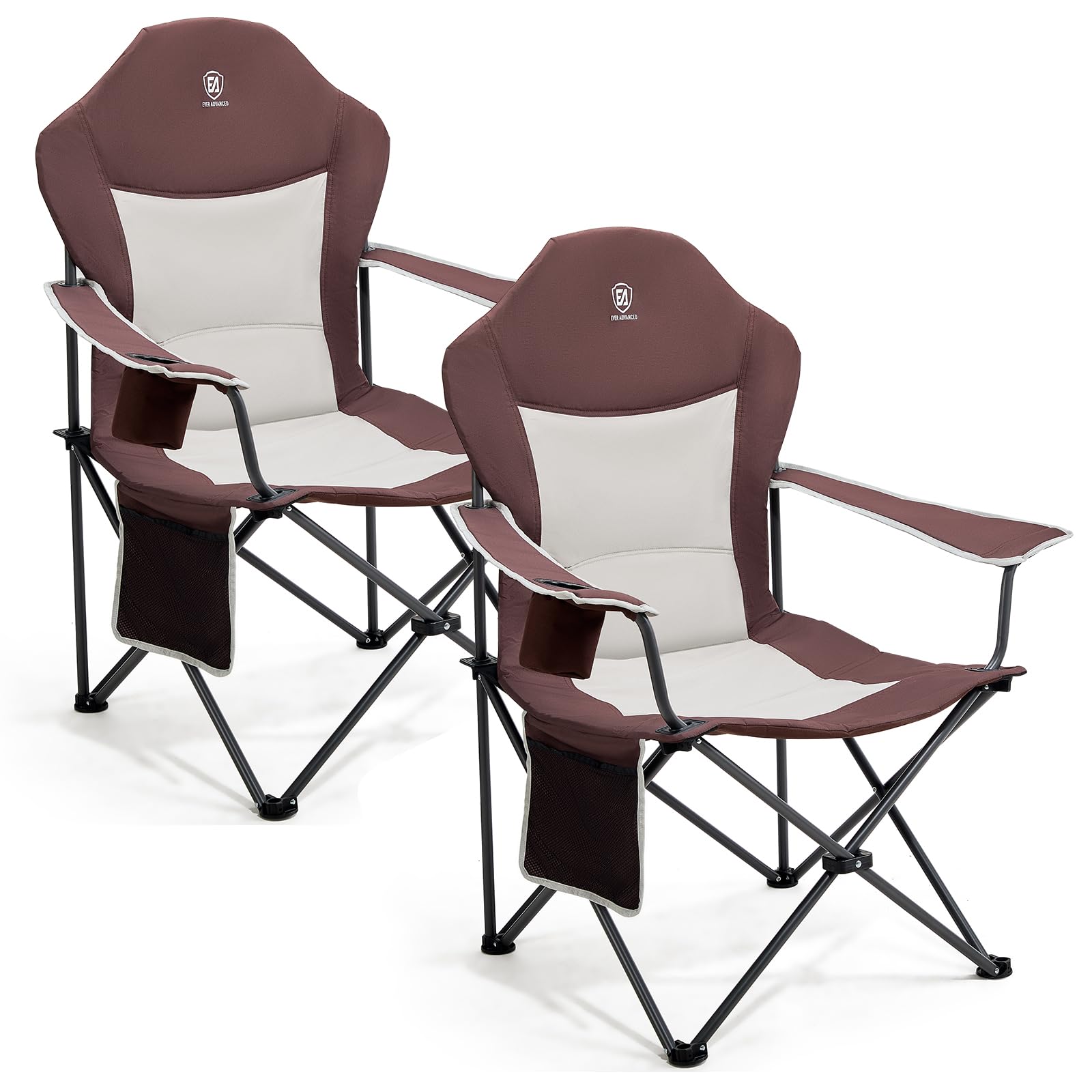 EVER ADVANCED Camping Chairs for Adults Set of 2 Supports 160kg Heavy People Folding Chair Luxury Outdoor with High Back & Cup Holder & Side Pockets Fold Up Chair Padded Red — image 1