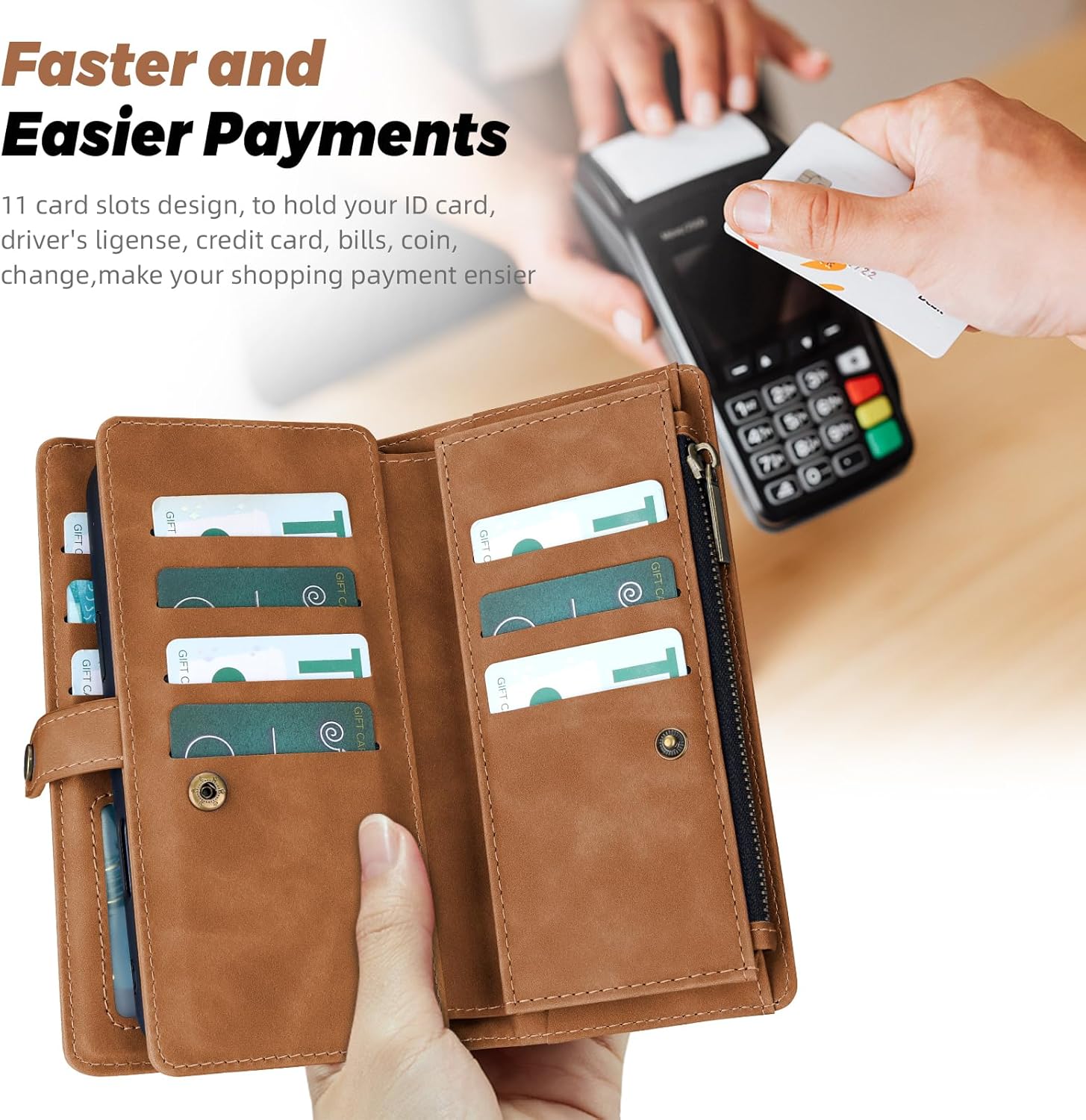 TwoHead Wallet Case Compatible with iPhone 16 Pro,Detachable Magnetic Phone Case,PU Leather All-Round Protective Cover Wallet with Card Holder/Change Pocket,6.3 in,Brown - Image 9