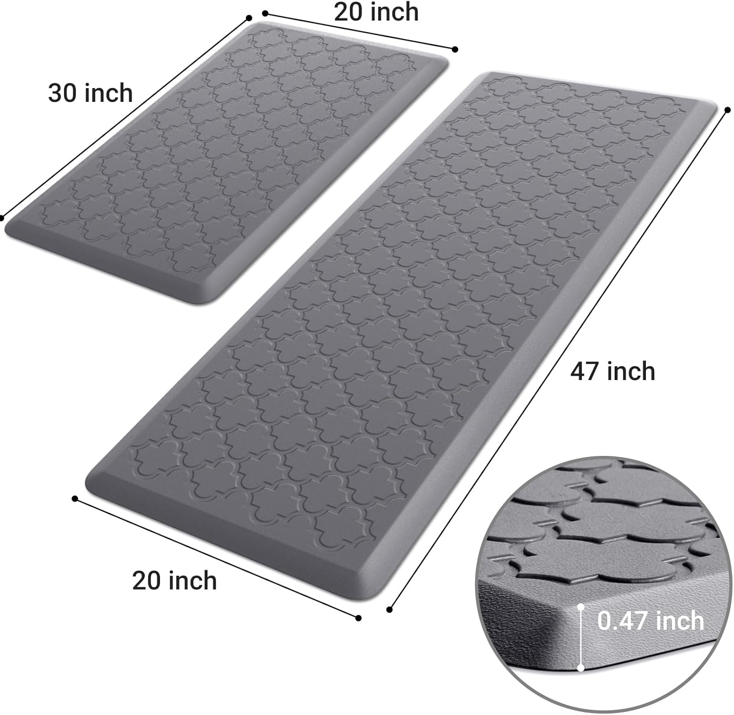 Kitchen Mat [2 PCS] Cushioned Anti-Fatigue Floor Mat Water Resistant Non-Skid Kitchen Mats and Rugs Ergonomic Comfort Foam Kitchen Rugs Standing Mat for Floor Office Sink (Grey,20"x30"+20"x47") Stylish Grey 20"x30"+20"x47"