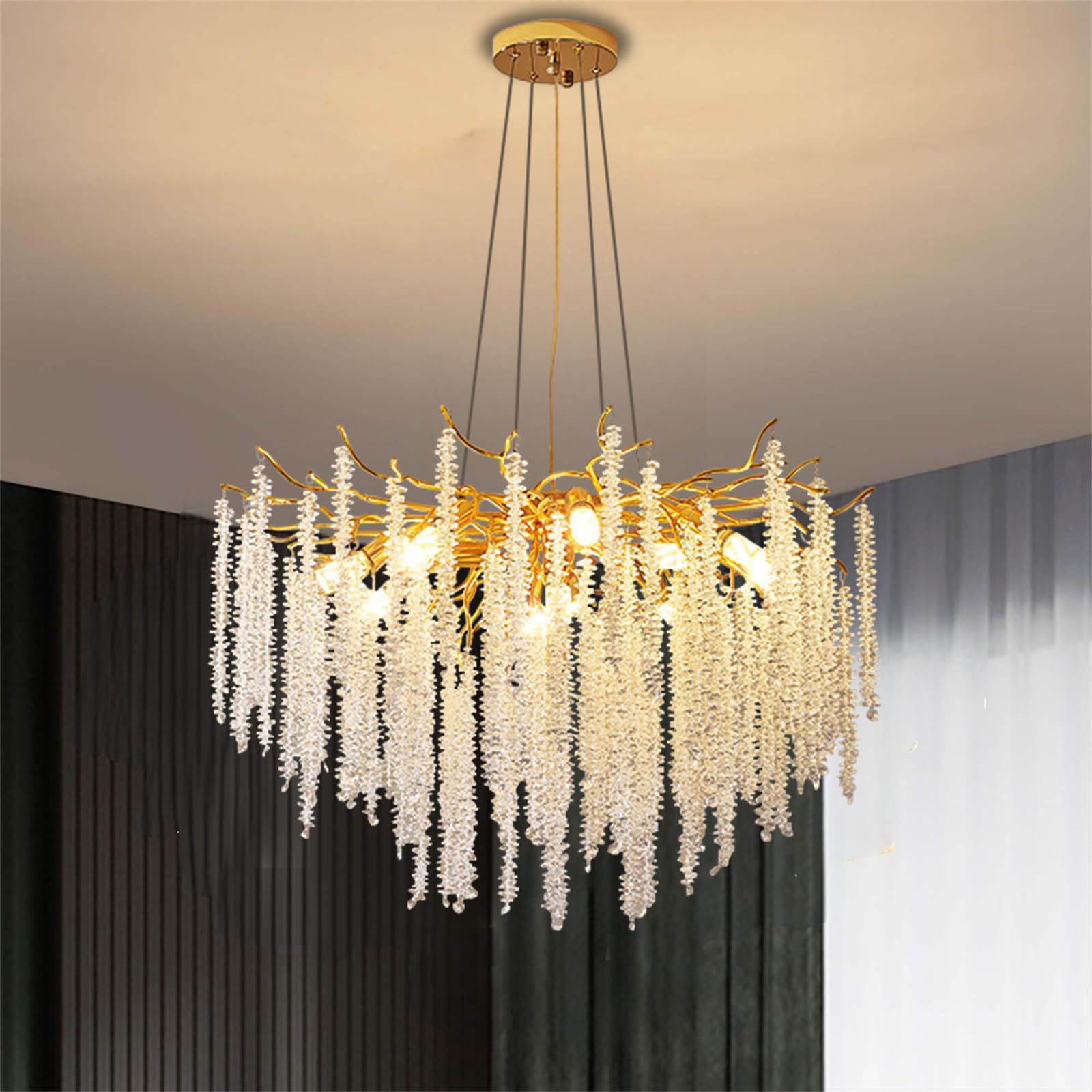 KXEcoLife Tree Branch Crystal Chandelier, Modern Ceiling Light Fixtures with 10-Light, D80cm Round Hanging Chandeliers for Dining Room Living Bedroom Kitchen Island Foyer