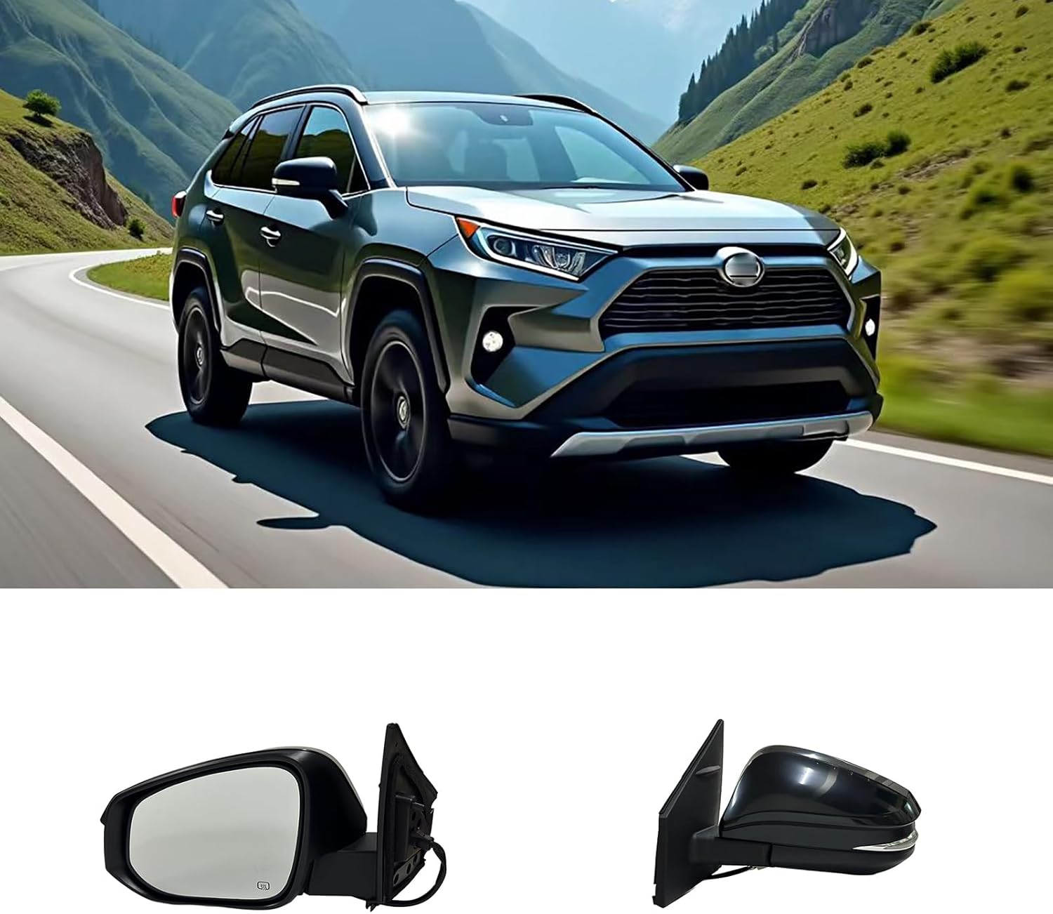 Left Side Driver Door Mirror Assembly Compatible with Toyota RAV4 2013-2015 Power Glass Heated with Turn Signal Light Black Replaces# TO1320310 879400R090
