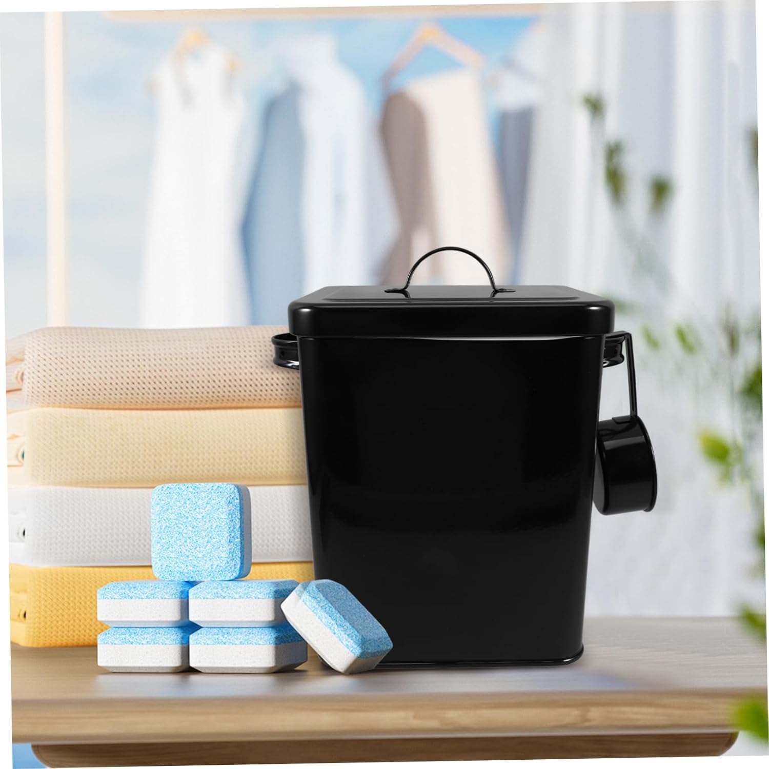 PRETYZOOM Airtight Metal Storage Canister with Spoon for Flour PET Food Laundry Detergent Multi-Function Food Storage Bucket with Lid for Kitchen and Household