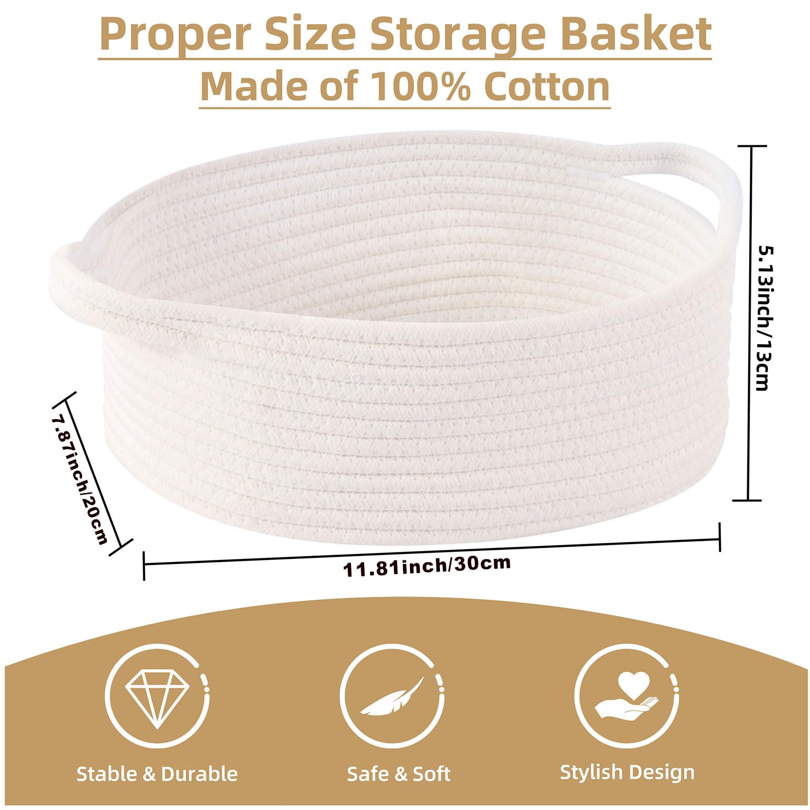 OUTBROS Cestini Portaoggetti Intrecciato in Corda di Cotone, Contenitore per l'immagazzinamento con Maniglie, Impilabile Scatola di Immagazzinaggio, 33 x 22 x 13 cm, Bianco