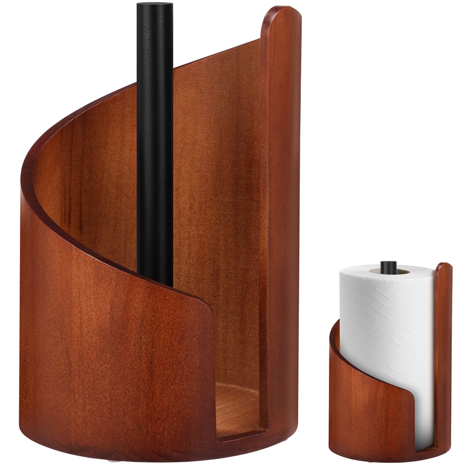 Mountain Paper Towel Holder,Wooden Round Paper Towel Holder Countertop Standing Rolls Hold with Sturdy Base for Kitchen & Bathroom,Effortless One-Hand Tearing,Fits Standard and Large Roll(Brown)