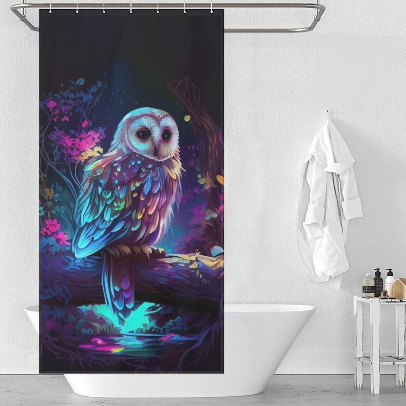 Rideau de douche chouette imperméable en tissu durable de 92 x 183 cm