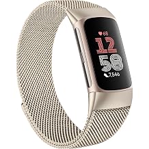 Metal Bands for Fitbit Charge 6, Adjustable Stainless Steel Magnetic Lock Breathable Mesh Wristband Strap