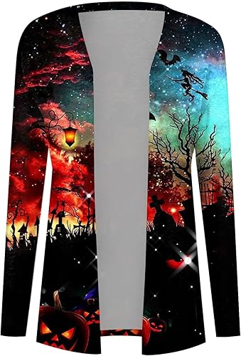 Miniatura 5 de COTECRAM Disfraces de Halloween para mujer 2023, otoño, talla grande, parte delantera abierta, cárdigan largo, suéter ligero para exteriores