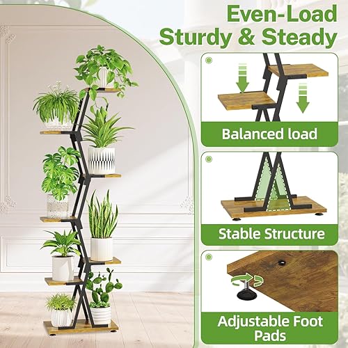 Miniatura 2 de iDavosic.ly Soporte para plantas de interior de 6 niveles, estante alto de esquina de metal y madera, estante de exhibición de orquídeas para sala