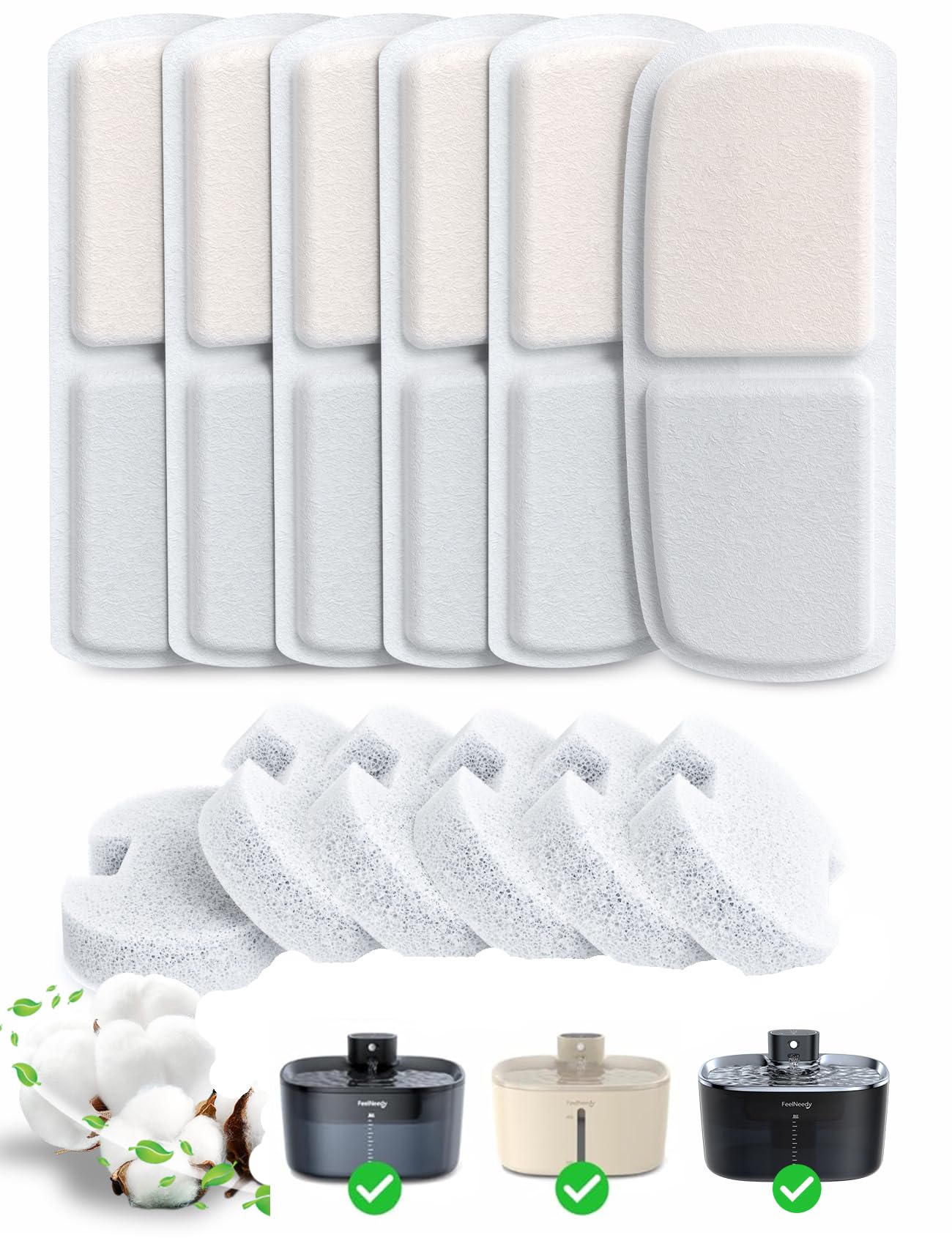 FEELNEEDY Confezione da 6 Filtri per Fontana d'Acqua per Gatti e 6 Spugne di Ricambio, Compatibile con Fontana per Gatti senza Fili 4L Pro-FN-W07