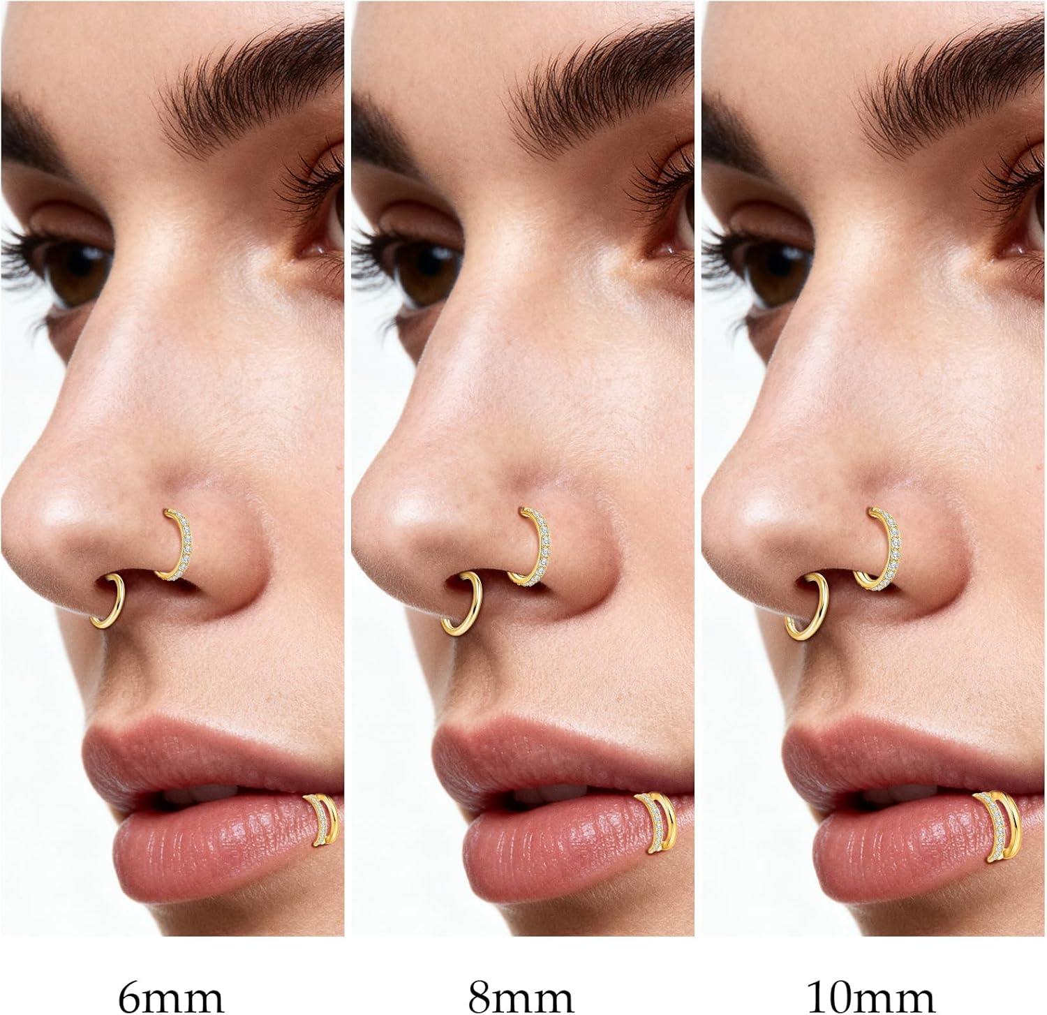 limerencia Titanium Earrings, 3PCS Double Hoop Nose Rings Titanium for Women Men, 16/18G Cartilage Earrings for Helix, Rook, Tragus, Daith, Conch,Implant Grade Piercing Jewelry 6/8/10mm - Image 6