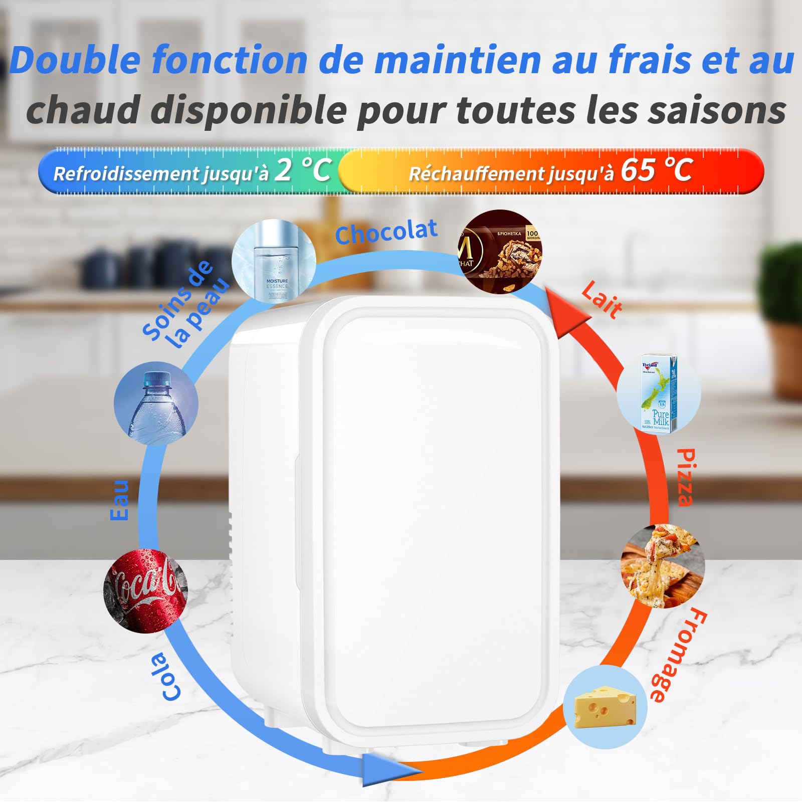 YASHE Mini réfrigérateur 6 litres 8 canettes 220-240 V AC/DC thermoélectrique portable blanc