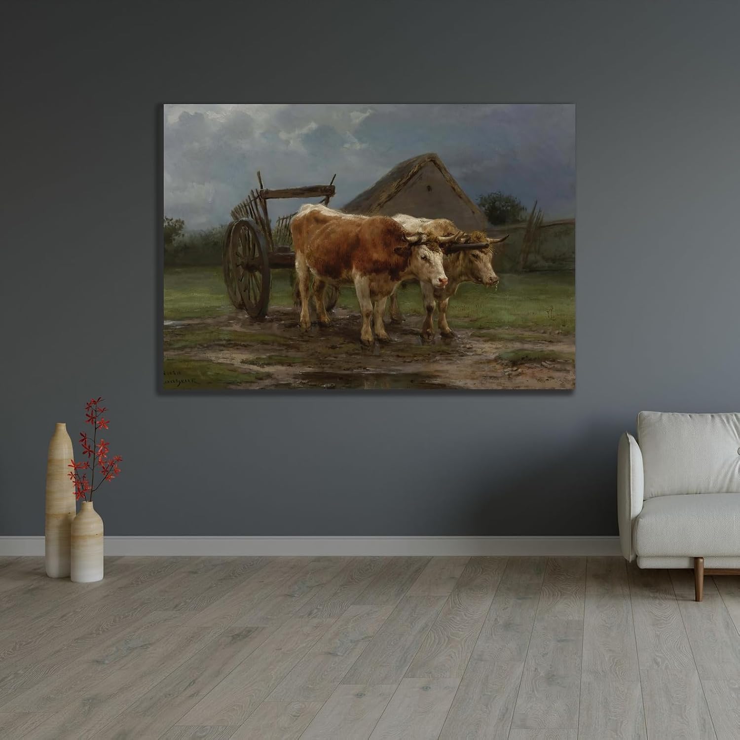 ArtDirect Oxen Pulling A Cart Custom Framed Art Print Giclee Print or Canvas Options with Various Sizes and Customization by Rosa Bonheur