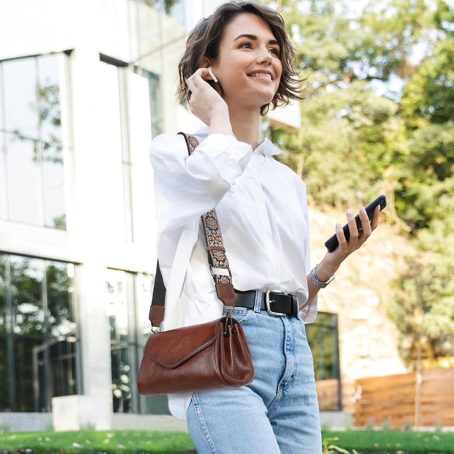 HESHE Leather Crossbody Bags for Women Shoulder Handbags Satchel Purses Lightweight Functional Bags with 2 Adjustable Strap