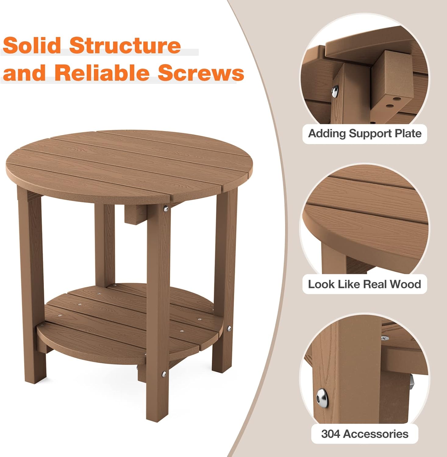 YEFU Adirondack Side Table, 18" Double Outdoor Side Table, Poly Lumber end Table, Weather Resistant for Indoor, Patio, Pool, Porch, Backyard-Teak