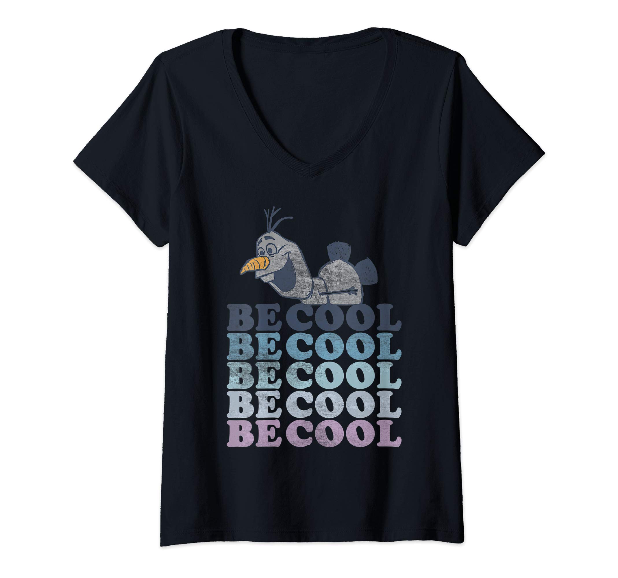 Womens Disney Frozen 2 Olaf Be Cool Colorful Word Stack V-Neck T-Shirt