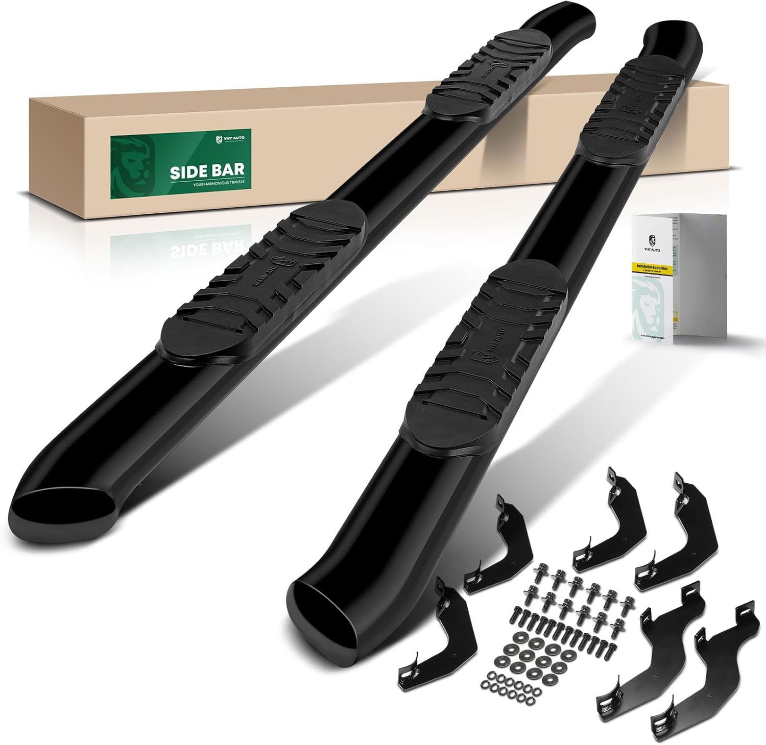 YHTAUTO 5 Inch Running Boards Side Steps Compatible with Ford Ranger 2019-2026, Crew Cab, Oval Bent Ends Carbon Steel Black Powder, Truck Cab Side Step Rails Off-Road Exterior Accessories, Set of 2