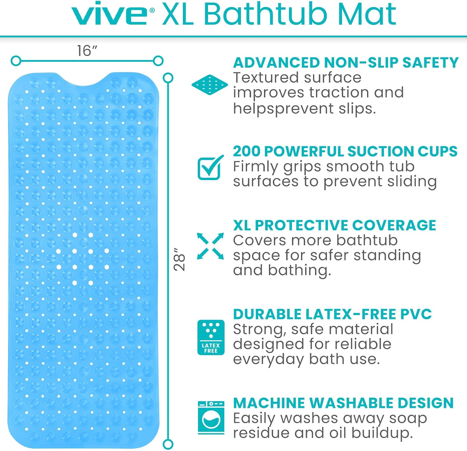 Vive Bathtub Mat for Bath & Shower Floors - Anti Non Slip Suction Rubber image 2