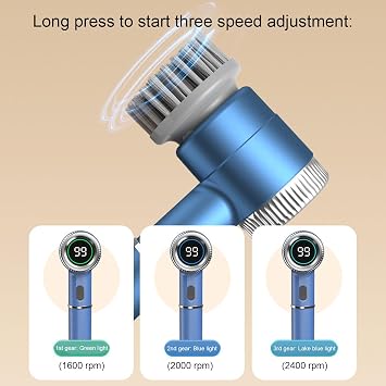 Electric Spin Scrubber, 3 Speed IPX7 Water Proof Handheld Cordless Power Cleaning Brush with 5 Replaceable Heads 180min Runtime Rechargeable Shower Scrubber for Bathroom Tub Tile