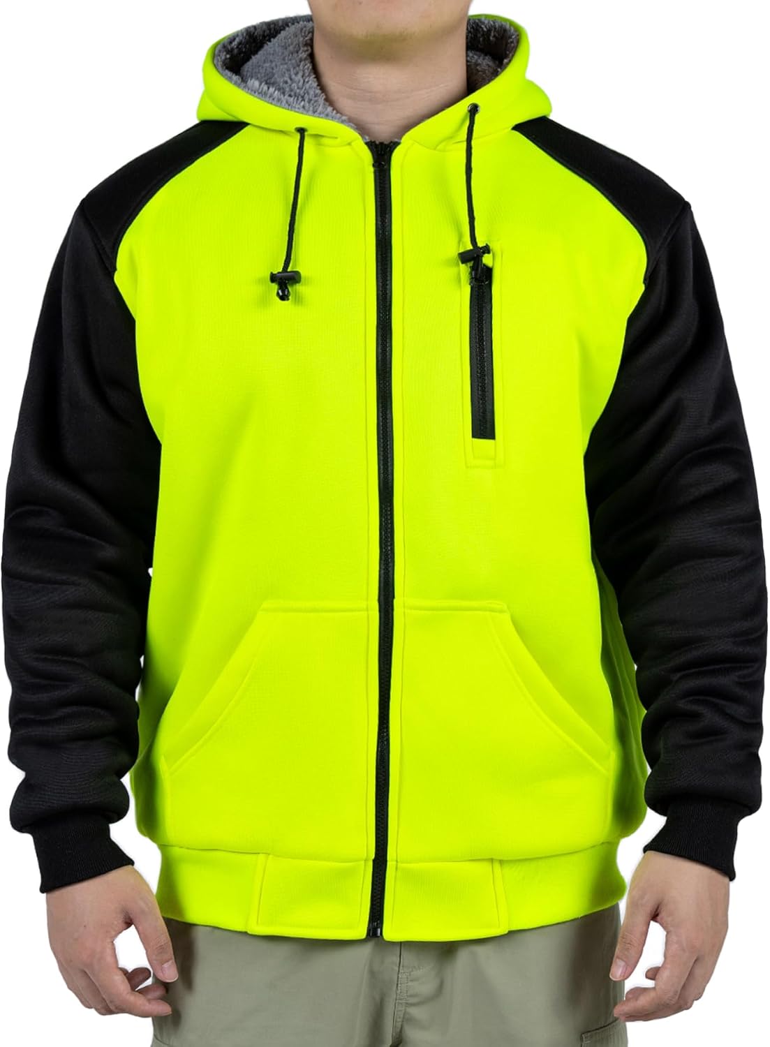 FONIRRA Hi Vis Hoodie for Men Sherpa Fleece Safety Jackets Zipper High Visibility Construction Work Sweatshirts